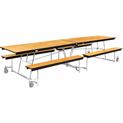 National Public Seating NPS® Mobile Cafeteria Table With Fixed Benches, 97"L x 56"W, Oak Top/Chrome Frame 1 National Public Seating NPS® Mobile Cafeteria Table With Fixed Benches, 97"L x 56"W, Oak Top/Chrome Frame