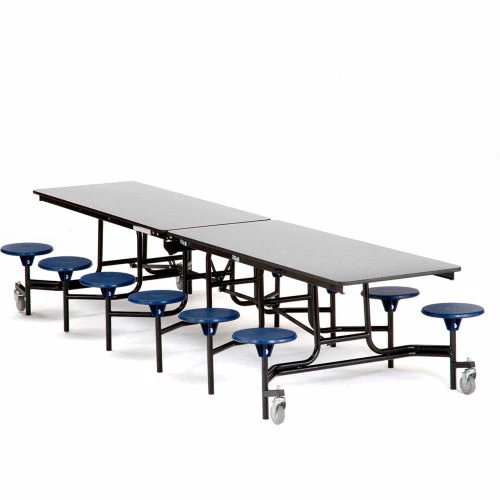 National Public Seating NPS® Mobile Cafeteria Table With Stools, 145"L x 59"W, Gray Top/Blue Stools/Black Frame 1 National Public Seating NPS® Mobile Cafeteria Table With Stools, 145"L x 59"W, Gray Top/Blue Stools/Black Frame