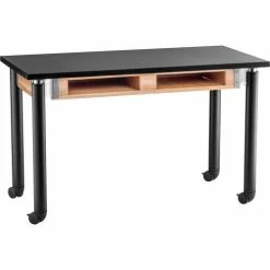 National Public Seating NPS Science Table w/ Compartment & Casters - Phenolic Top - Adjustable Height - 30" x 60" - Black