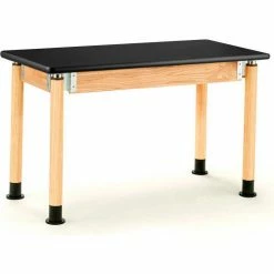 National Public Seating NPS Science Table - Chemical Resistant - Adjustable Height - 24"W x 48"L x 29"- 41"H - Black/Oak